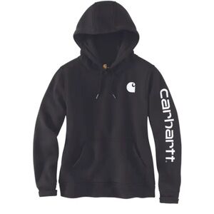 Carhartt Black Women's Relaxed Fit Logo Sleeve Graphic Hoodie Size (8-10) EUC